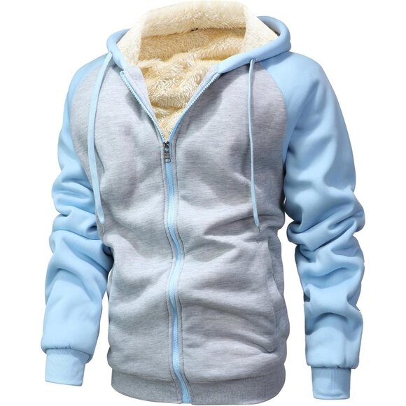 Mens 975gray Moon Blue Hooded Zip-Up Winter Jacket with Plush Fleece Lining